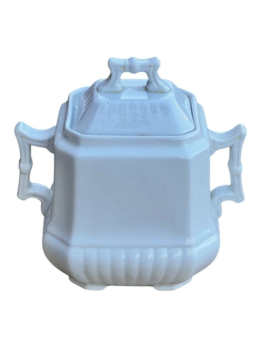 Antique Wedgwood Royal Stone China Lidded Sugar Dish White Double Handle England